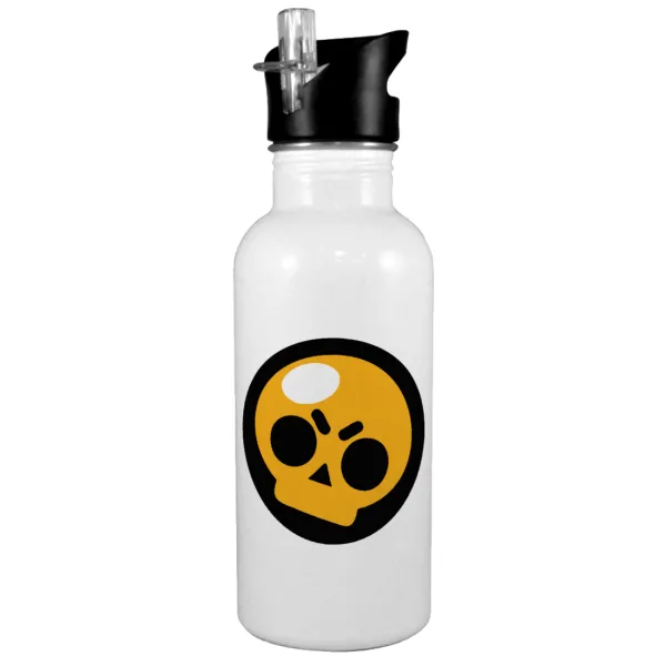 Brawl Stars Skull — Παγούρι νερού Λευκό με καλαμάκι, ανοξείδωτο ατσάλι 600ml