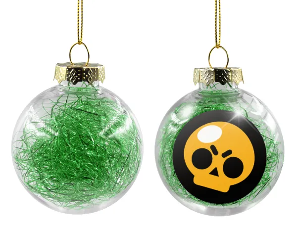 Brawl Stars Skull — Transparent Christmas tree ball ornament with green filling 8cm