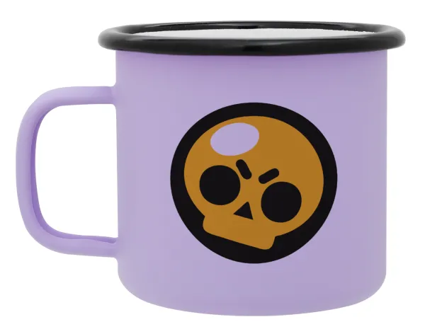 Brawl Stars Skull — Metal enamel mug, matte light pastel purple, 360ml