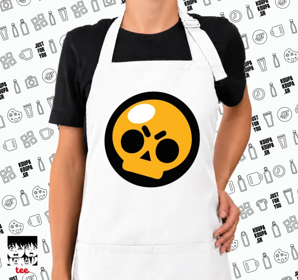 Brawl Stars Skull — White chef's cooking apron with pockets (adult, white)