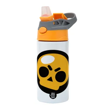 Brawl Stars Skull, Παιδικό παγούρι θερμό, ανοξείδωτο, με καλαμάκι ασφαλείας, Πορτοκαλί/Γκρι (360ml) BPA-FREE