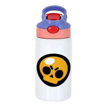 Brawl Stars Skull, Children's hot water bottle, stainless steel, with safety straw, pink/purple (350ml)