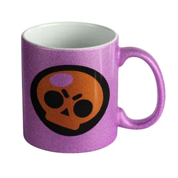 Brawl Stars Skull, Κούπα Μωβ Glitter που γυαλίζει, κεραμική, 330ml