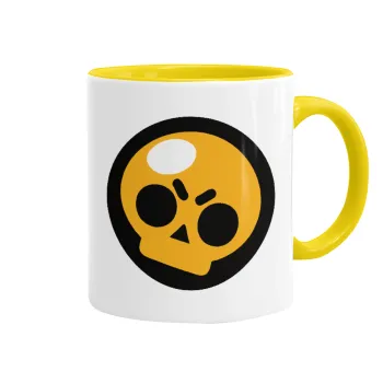 Brawl Stars Skull, Κούπα χρωματιστή κίτρινη, κεραμική, 330ml