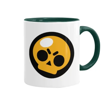 Brawl Stars Skull, Κούπα χρωματιστή πράσινη, κεραμική, 330ml
