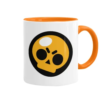 Brawl Stars Skull, Κούπα χρωματιστή πορτοκαλί, κεραμική, 330ml