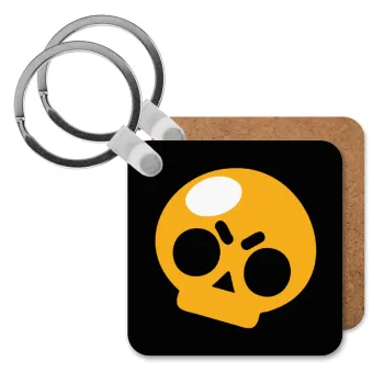 Brawl Stars Skull, Μπρελόκ Ξύλινο τετράγωνο MDF