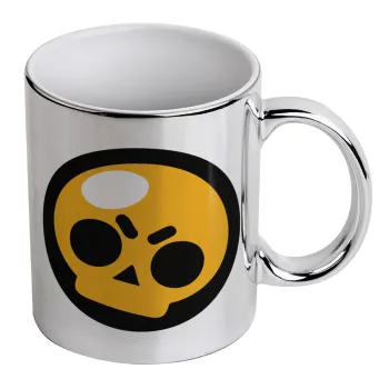 Brawl Stars Skull, Κούπα κεραμική, ασημένια καθρέπτης, 330ml