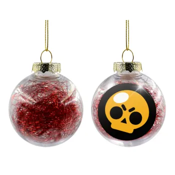 Brawl Stars Skull, Transparent Christmas tree ball ornament with red filling 8cm