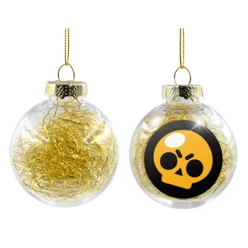 Brawl Stars Skull, Transparent Christmas tree ball ornament with gold filling 8cm