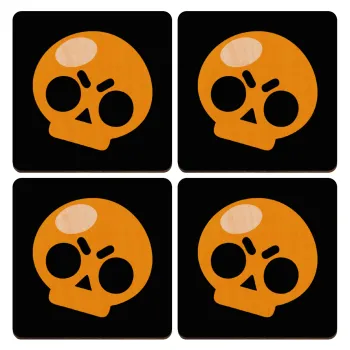 Brawl Stars Skull, ΣΕΤ x4 Σουβέρ ξύλινα τετράγωνα plywood (9cm)