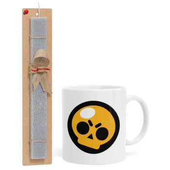 Brawl Stars Skull, Easter Set, Ceramic Cup (330ml) & Easter aromatic flat candle (30cm) (GRAY)