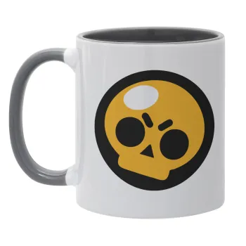 Brawl Stars Skull, Κούπα χρωματιστή γκρι, κεραμική, 330ml