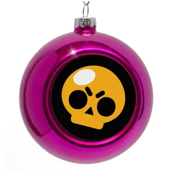 Brawl Stars Skull, Στολίδι Χριστουγεννιάτικη μπάλα δένδρου Μωβ 8cm