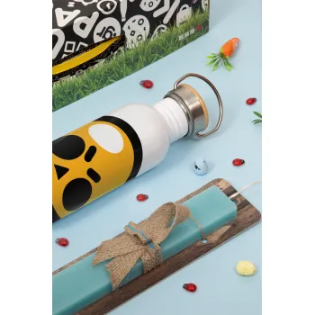 Brawl Stars Skull, Easter Set, metallic silver aluminum water bottle (500ml) & scented flat Easter candle (30cm) (TURQUOISE)