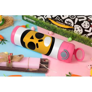 Brawl Stars Skull, Easter candle, Childrens hot water bottle, stainless steel, with safety straw, PINK (500ml)