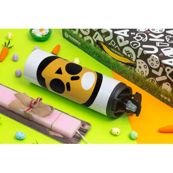 Brawl Stars Skull, Πασχαλινή Λαμπάδα με Travel Tumbler θερμό με διπλό καπάκι (600ml, BPA free) & κερί αρωματικό πλακέ (30cm) (ΡΟΖ)