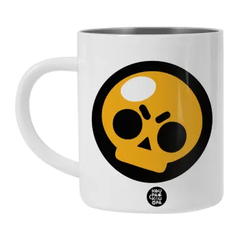 Brawl Stars Skull, Λευκή Ανοξείδωτη Μεταλλική Κούπα 450ml - Διπλού Τοιχώματος 