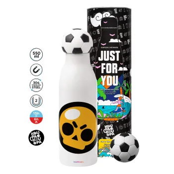 Brawl Stars Skull, Μπάλα ποδοσφαίρου μεταλλικό παγούρι θερμός, διπλού τοιχώματος, 550ml