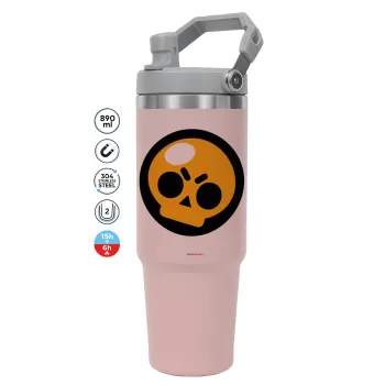 Brawl Stars Skull, ΡΟΖ χρώματος Θερμός Ανοξείδωτο 890ml (30oz) με χερούλι