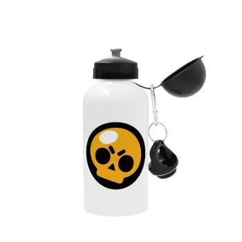 Brawl Stars Skull, Metal water bottle, White, aluminum 500ml