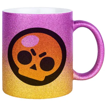 Brawl Stars Skull, Κούπα Χρυσή/Ροζ Glitter, κεραμική, 330ml