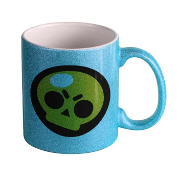 Brawl Stars Skull, Κούπα Σιέλ Glitter που γυαλίζει, κεραμική, 330ml