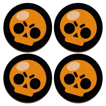 Brawl Stars Skull, ΣΕΤ x4 Σουβέρ ξύλινα στρογγυλά plywood (9cm)