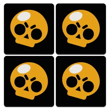 Brawl Stars Skull, ΣΕΤ 4 Σουβέρ ξύλινα τετράγωνα (9cm)