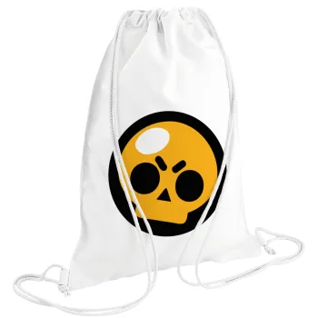 Brawl Stars Skull, Τσάντα πλάτης πουγκί GYMBAG λευκή (28x40cm)