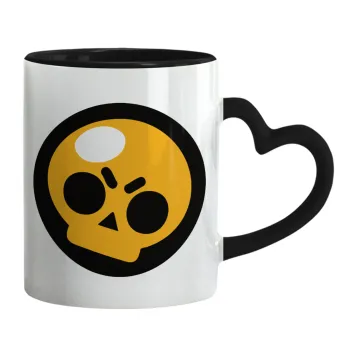 Brawl Stars Skull, Mug heart black handle, ceramic, 330ml