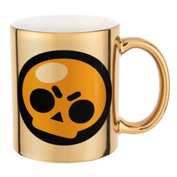 Brawl Stars Skull, Κούπα κεραμική, χρυσή καθρέπτης, 330ml