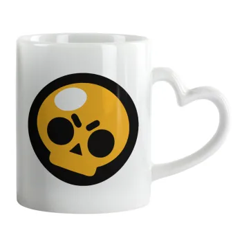 Brawl Stars Skull, Κούπα καρδιά χερούλι λευκή, κεραμική, 330ml