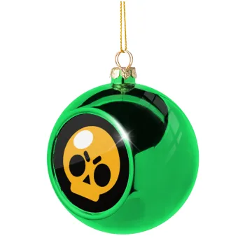Brawl Stars Skull, Στολίδι Χριστουγεννιάτικη μπάλα δένδρου Πράσινη 8cm
