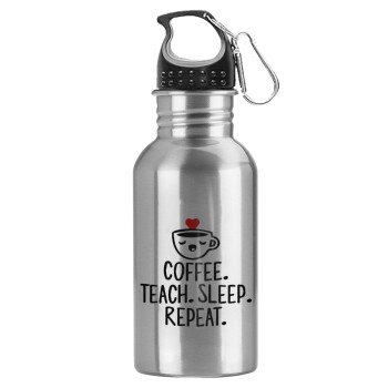 Coffee Teach Sleep Repeat, Παγούρι 600ml αλουμινίου με γάντζο