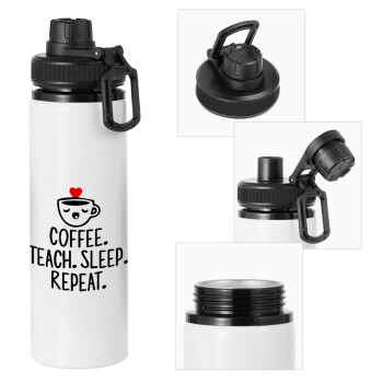 Coffee Teach Sleep Repeat, Μεταλλικό παγούρι νερού με καπάκι ασφαλείας, αλουμινίου 850ml