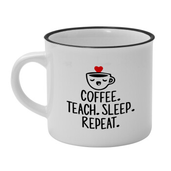 Coffee Teach Sleep Repeat, Κούπα κεραμική vintage Λευκή/Μαύρη 230ml