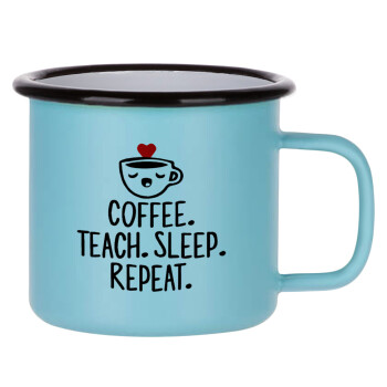 Coffee Teach Sleep Repeat, Κούπα Μεταλλική εμαγιέ ΜΑΤ σιέλ 360ml