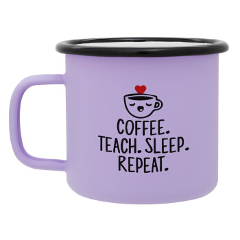 Coffee Teach Sleep Repeat, Κούπα Μεταλλική εμαγιέ ΜΑΤ Light Pastel Purple 360ml