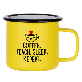 Coffee Teach Sleep Repeat, Κούπα Μεταλλική εμαγιέ ΜΑΤ Κίτρινη 360ml