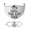Coffee Teach Sleep Repeat, Μάσκα υφασμάτινη Ενηλίκων πολλαπλών στρώσεων με υποδοχή φίλτρου
