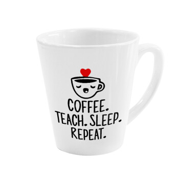 Coffee Teach Sleep Repeat, Κούπα κωνική Latte Λευκή, κεραμική, 300ml