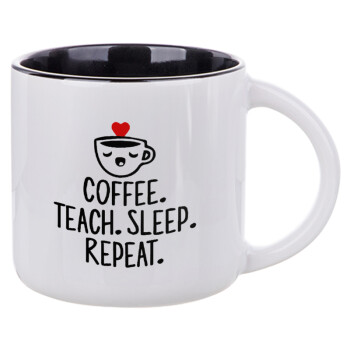 Coffee Teach Sleep Repeat, Κούπα κεραμική 400ml Λευκή/Μαύρη