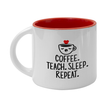 Coffee Teach Sleep Repeat, Κούπα κεραμική 400ml Λευκή/Κόκκινη