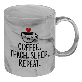 Coffee Teach Sleep Repeat, Κούπα κεραμική, marble style (μάρμαρο), 330ml