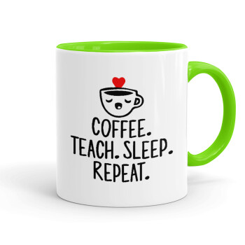 Coffee Teach Sleep Repeat, Κούπα χρωματιστή βεραμάν, κεραμική, 330ml