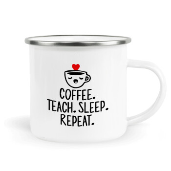 Coffee Teach Sleep Repeat, Κούπα Μεταλλική εμαγιέ λευκη 360ml
