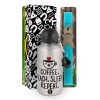 Easter Set, metallic silver aluminum water bottle (500ml) & scented flat Easter candle (30cm) (TURQUOISE)