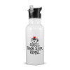 White water bottle with straw, stainless steel 600ml
