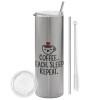 Tumbler stainless steel Silver 600ml, with metal straw & cleaning brush